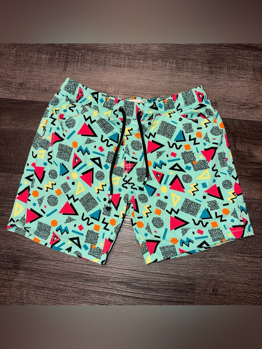 rave Aqua Geo Retro Print Swim Trunks